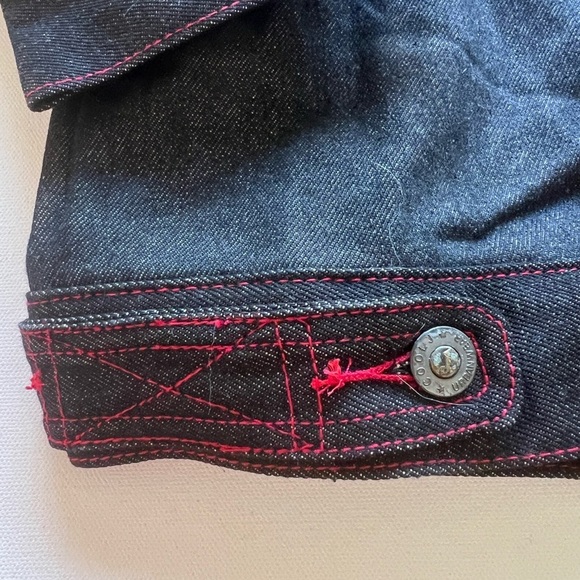 NWT Vintage Cool J Black Raw Denim Urban-Wear‎ Jacket Red-Line Embroidered - Picture 9 of 11